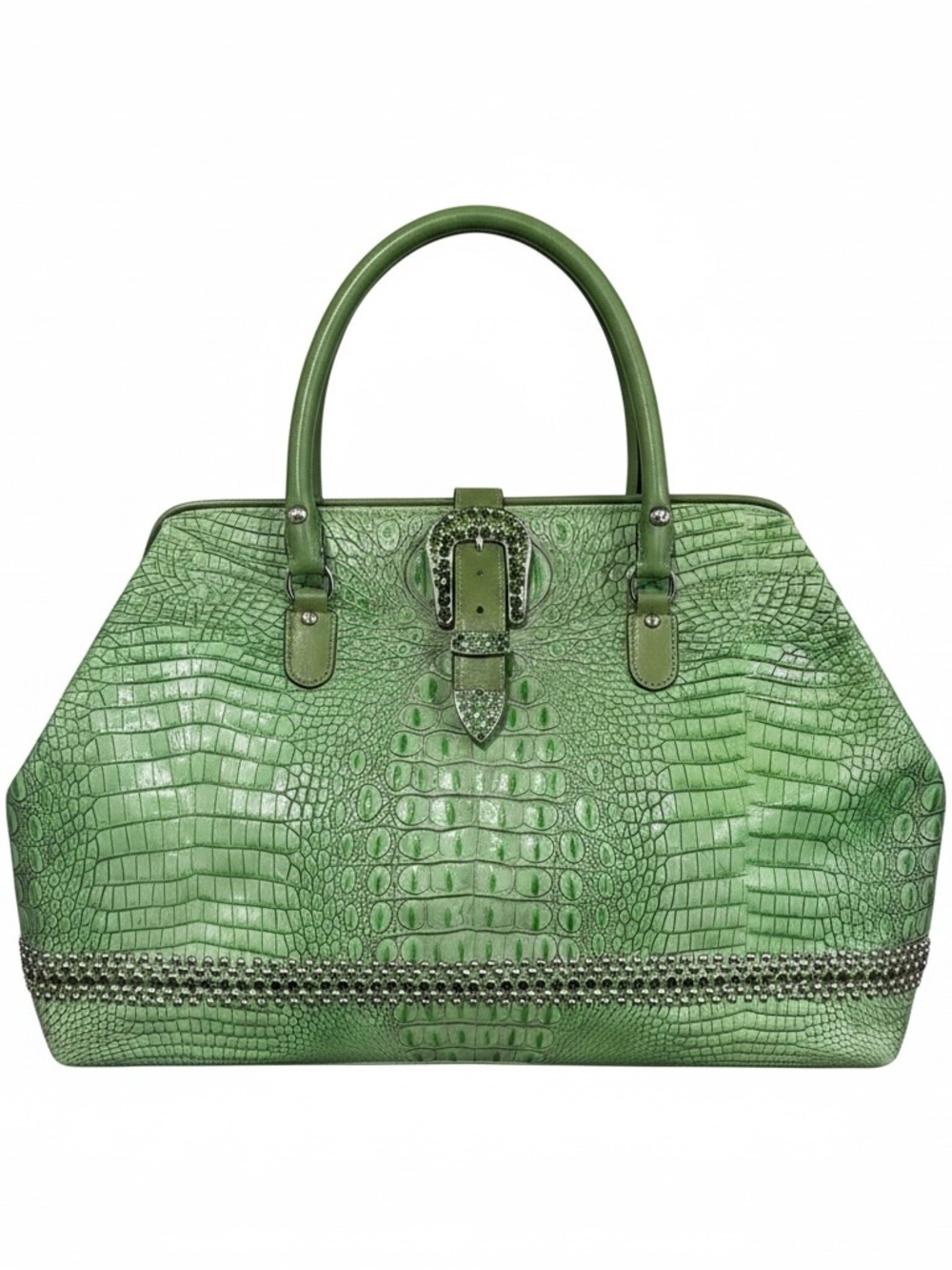Raviani Crocodile Embossed Lime/Apple Green Satchel Studded Western Cowgirl Fun